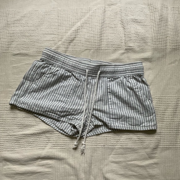 Pants - Cotton Striped Elastic Drawstring Shorts